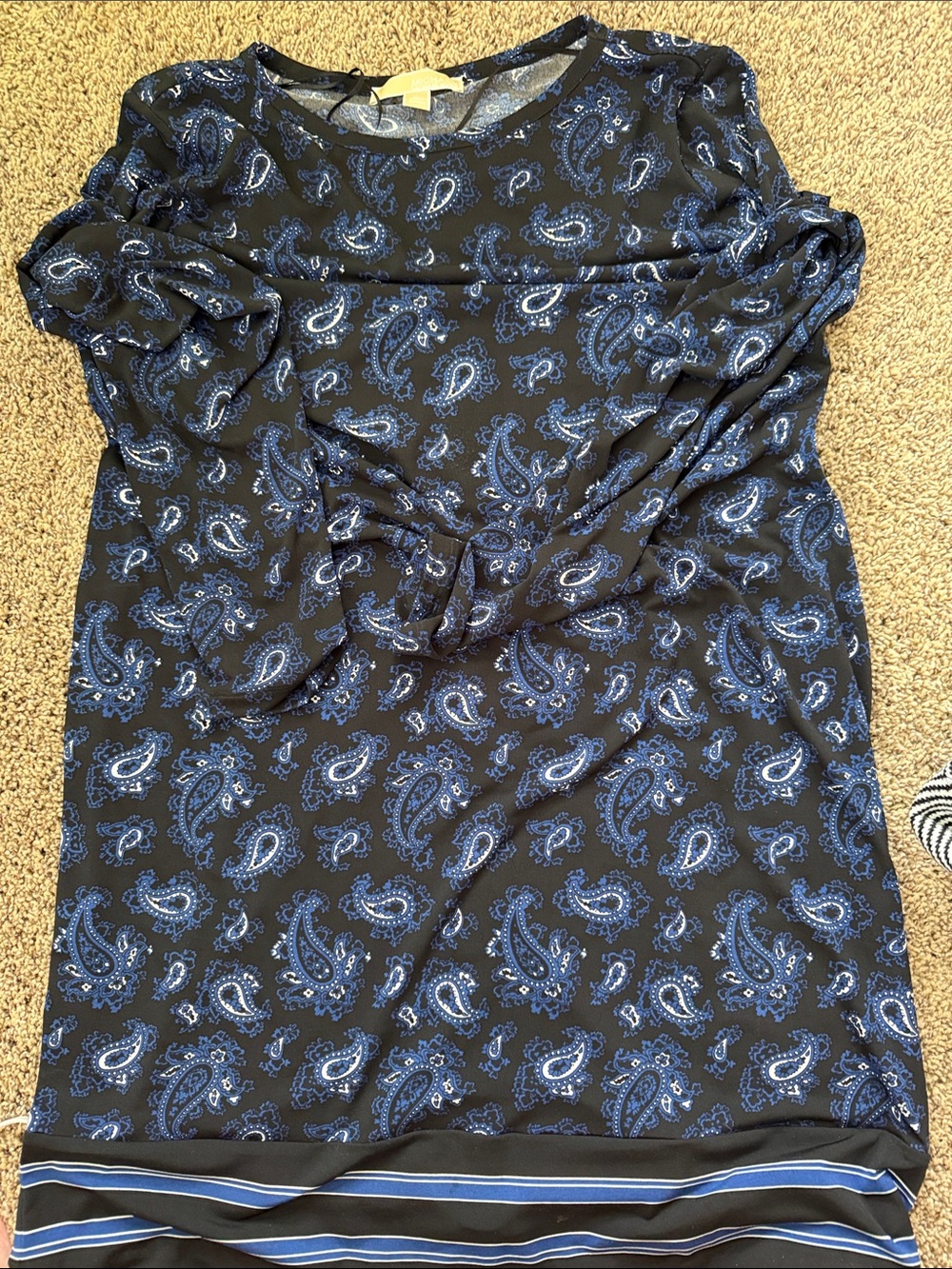 Michael Kors Blue Paisley Print Long Sleeve Dress